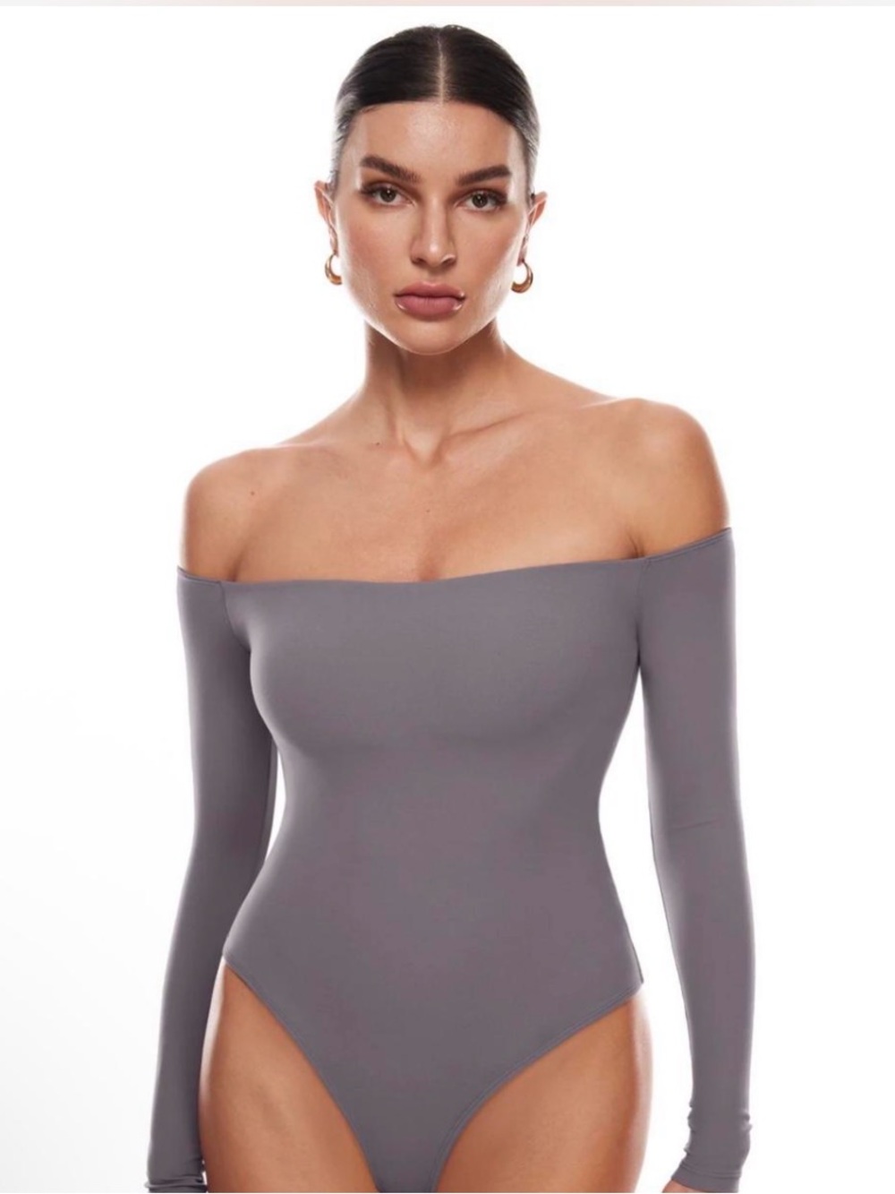 Abercrombie and Fitch Off-Shoulder Long Sleeve Bodysuit - Gray